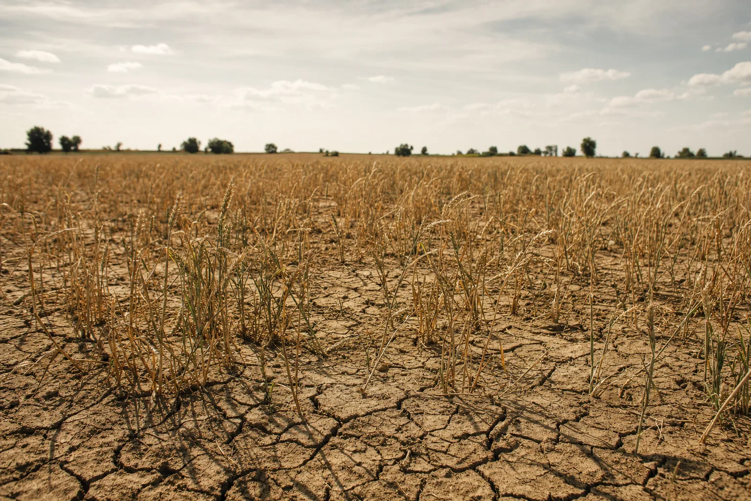 Champ de blé flétri avec rendement en baisse
